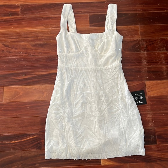 Lulus Dresses & Skirts - Lulu’s Know Your Worth White Sequin Square Neck Mini Dress
